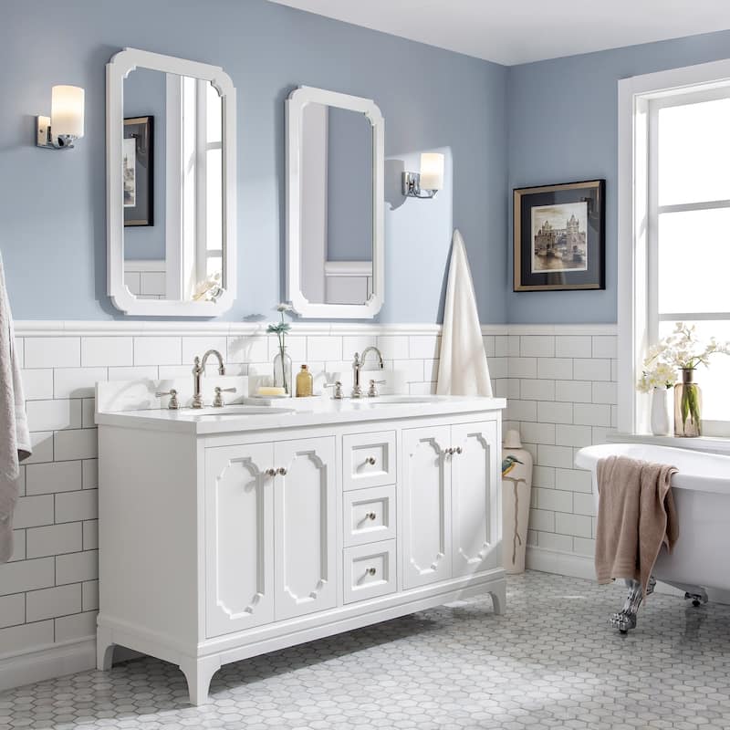 Queen 60" Quartz Carrara Bathroom Vanity With Faucets