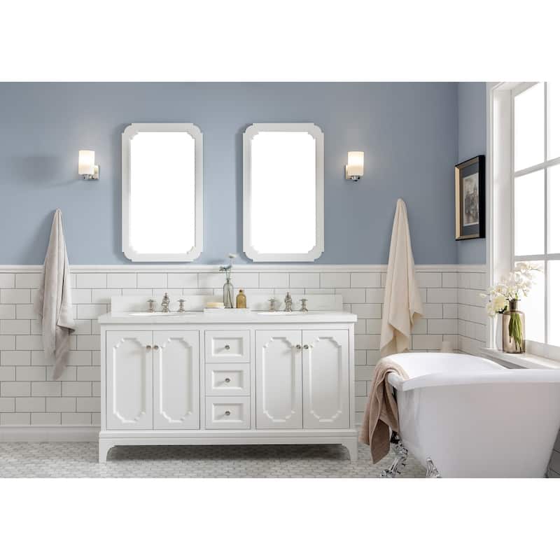 Queen 60" Quartz Carrara Bathroom Vanity With Faucets