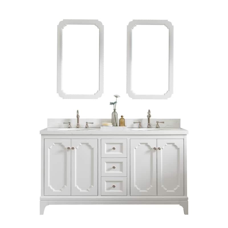 Queen 60" Quartz Carrara Bathroom Vanity With Faucets