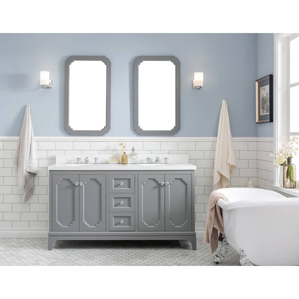 60 Inch Wide Double Sink Quartz Carrara Bathroom Vanity From The Queen Collection