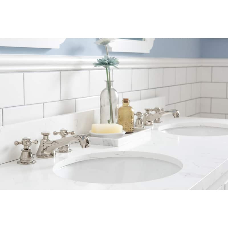 60 Inch Wide Double Sink Quartz Carrara Bathroom Vanity With Matching Mirrors From The Queen Collection