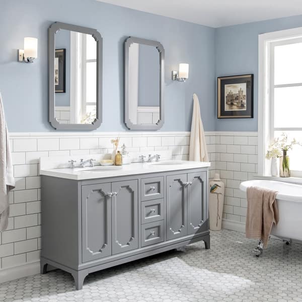 60 Inch Wide Double Sink Quartz Carrara Bathroom Vanity With 60 Inch Wide Double Sink Quartz Carrara