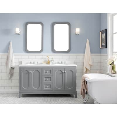 60 Inch Wide Double Sink Quartz Carrara Bathroom Vanity With Matching Mirrors From The Queen Collection