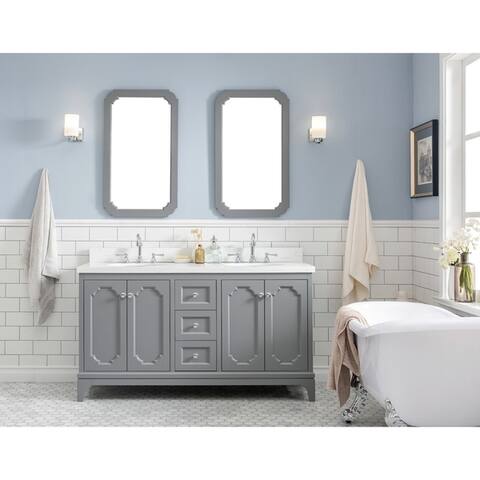 Queen 60" Quartz Carrara Bathroom Vanity With Mirrors & Faucets