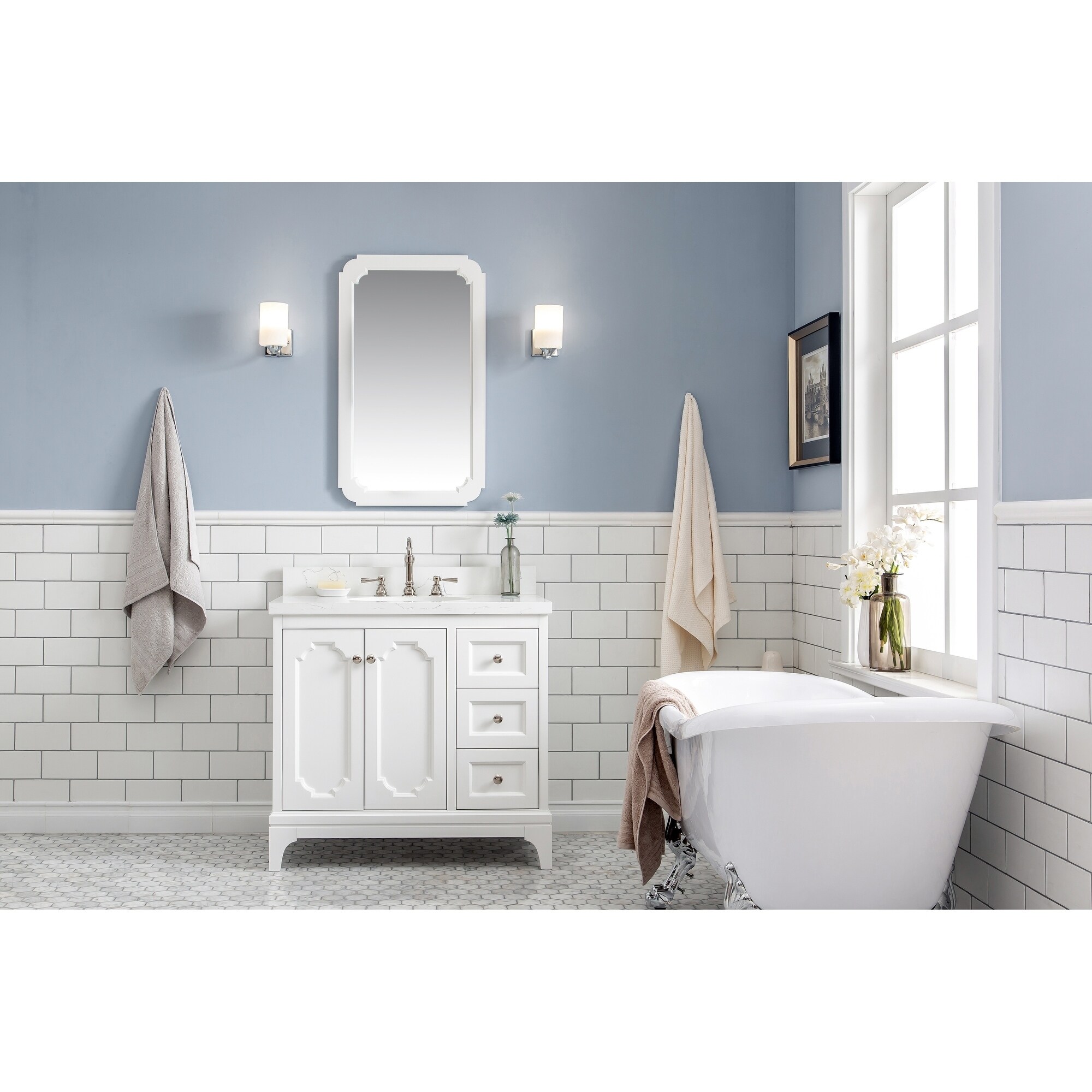 36 Inch Wide Single Sink Quartz Carrara Bathroom Vanity With 36 Inch Wide Single Sink Quartz Carrara