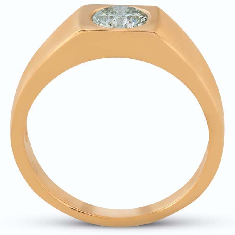 Pompeii3 14k Yellow Gold 1 ct TDW Solitaire Round Brilliant Cut Diamond Mens Wedding High Polished Ring Clarity Enhanced