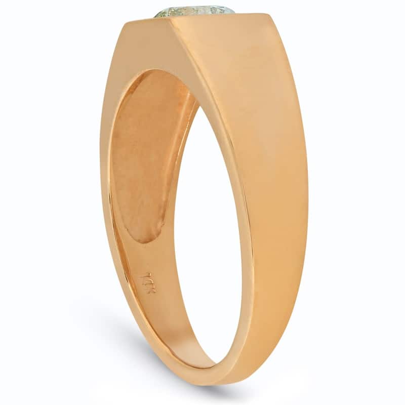 Pompeii3 14k Yellow Gold 1 ct TDW Solitaire Round Brilliant Cut Diamond Mens Wedding High Polished Ring Clarity Enhanced
