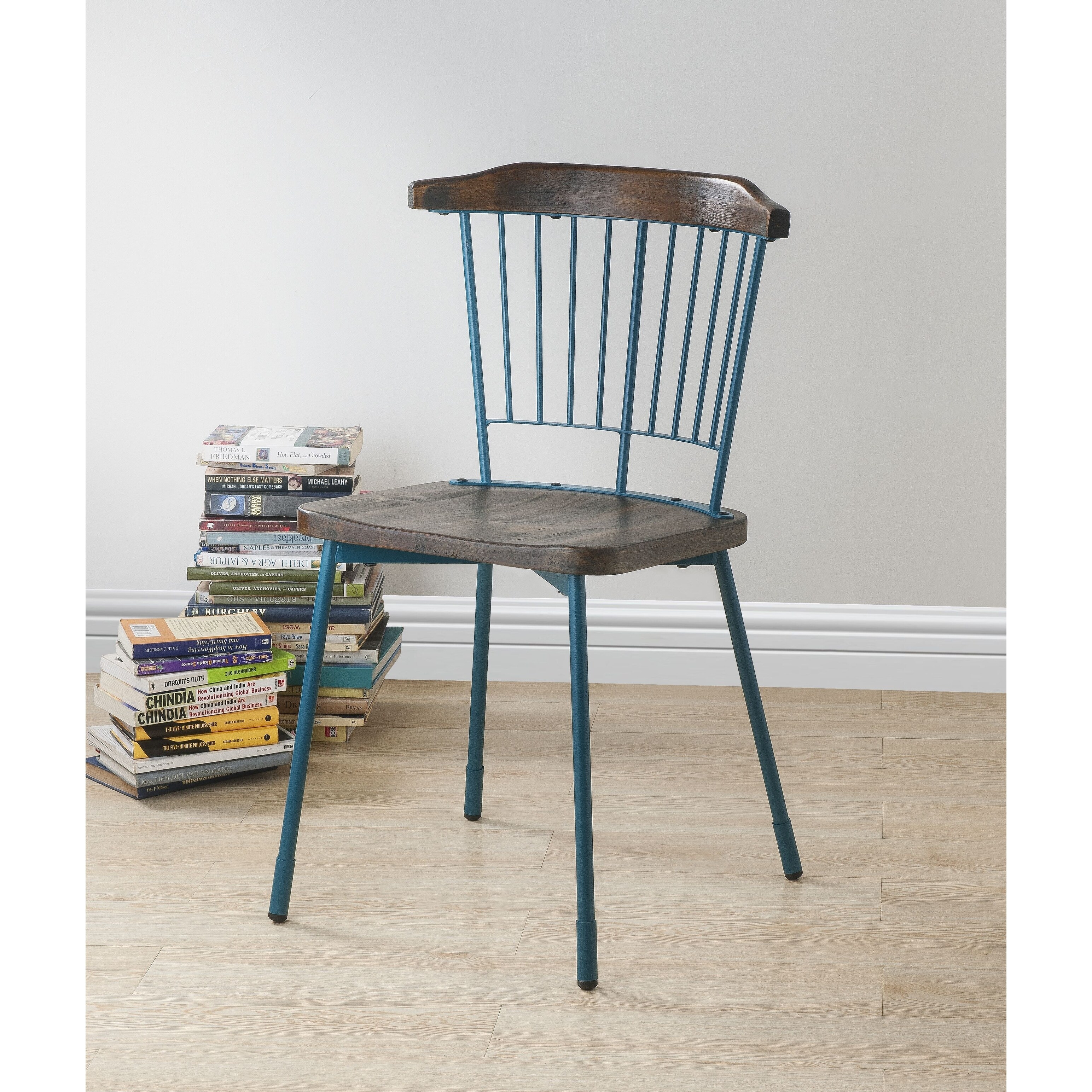 Acme Orien Side Chair Set Of 2 In Teal And Brown Oak 840412185168 Acme Orien Side Chair Set Of 2 In Teal And Brown Oak