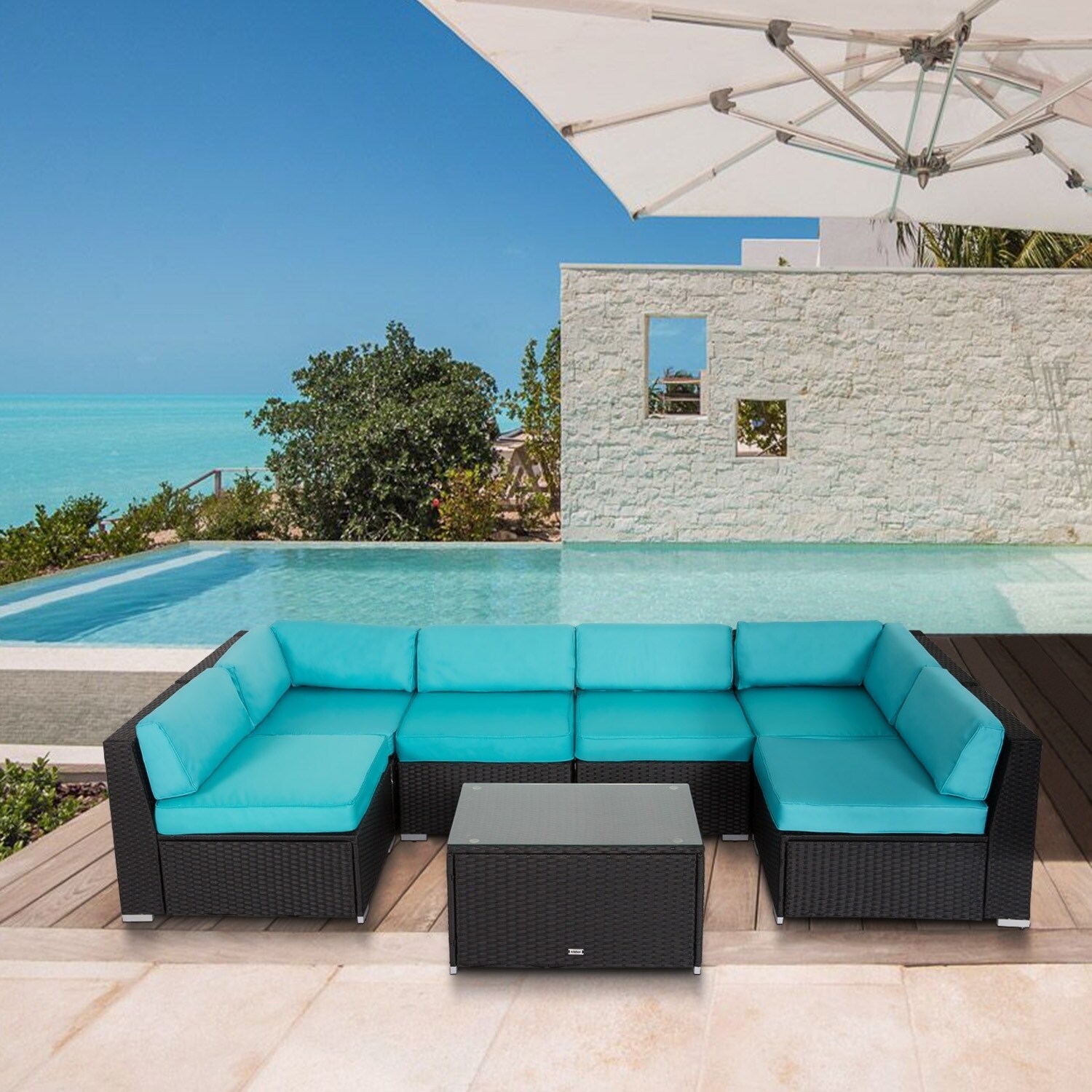 Kinbor 7 Piece Outdoor Furniture Set Cushioned Rattan Wicker Kinbor 7 Piece Outdoor Furniture