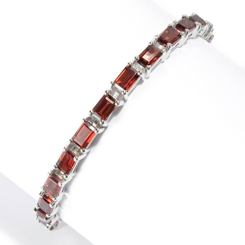 Sterling Silver Baguette Garnet Line Bracelet
