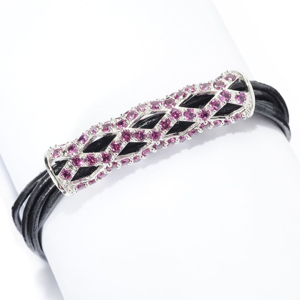Rhodolite Six-Strand Leather Cord Bracelet