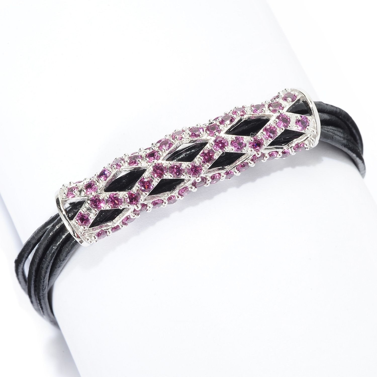 Pinctore Rhodolite Six-Strand Leather Cord Bracelet