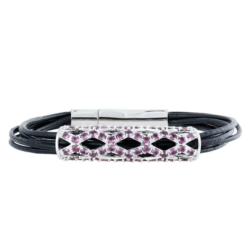 Rhodolite Six-Strand Leather Cord Bracelet