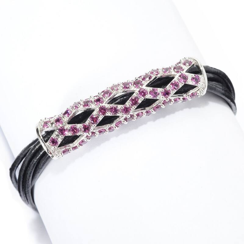 Rhodolite Six-Strand Leather Cord Bracelet