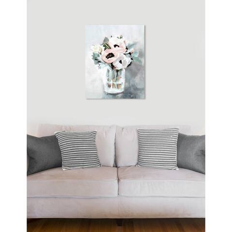 Oliver Gal 'Farmhouse Mora' Floral Pink/ Grey Contemporary Wall Art Canvas Print - pink, gray