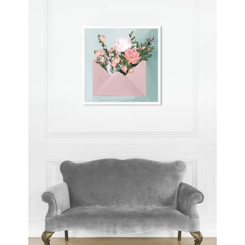 Oliver Gal 'Pastel Flower Mail' Pink Floral Contemporary Framed Wall Art Print
