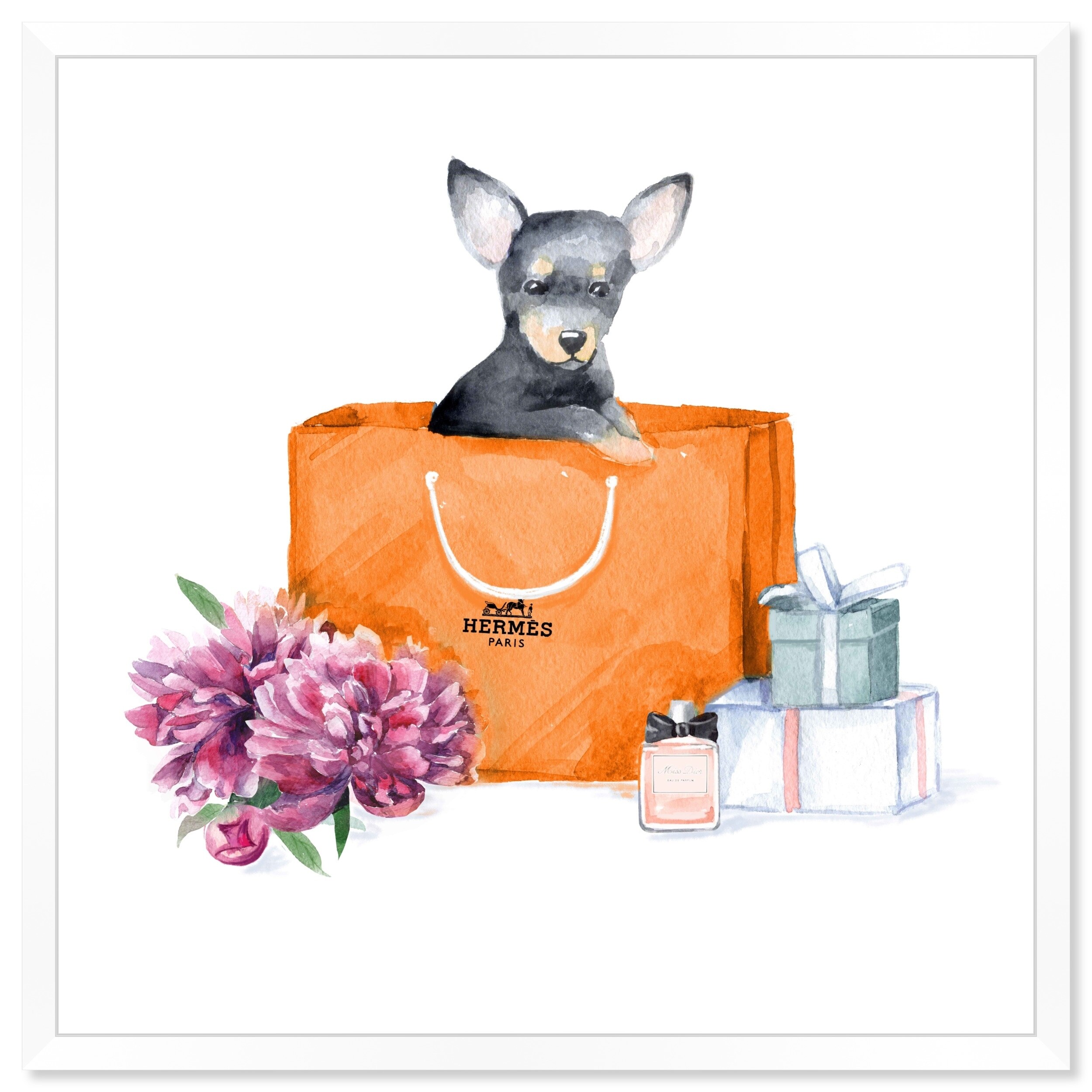 Oliver Gal 'orange chic chihuahua' Orange Dog Framed Wall Art