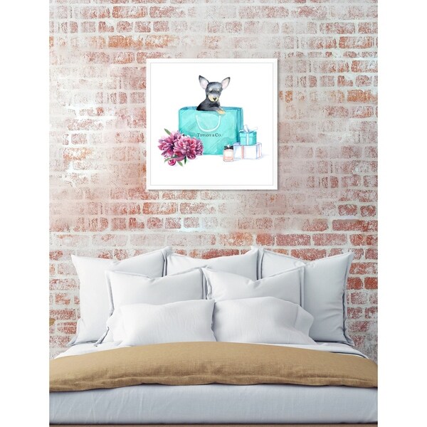 Oliver Gal 'acqua chic chihuahua' Contemporary Teal Blue Floral