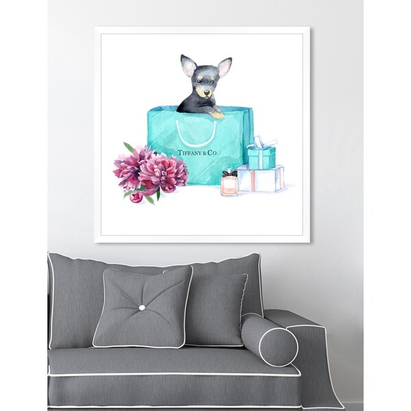 Oliver Gal 'acqua chic chihuahua' Contemporary Teal Blue Floral