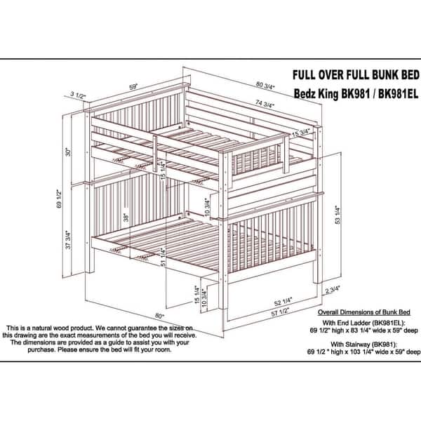 Shop Bedz King Full Over Full White Mission Style Bunk Beds With