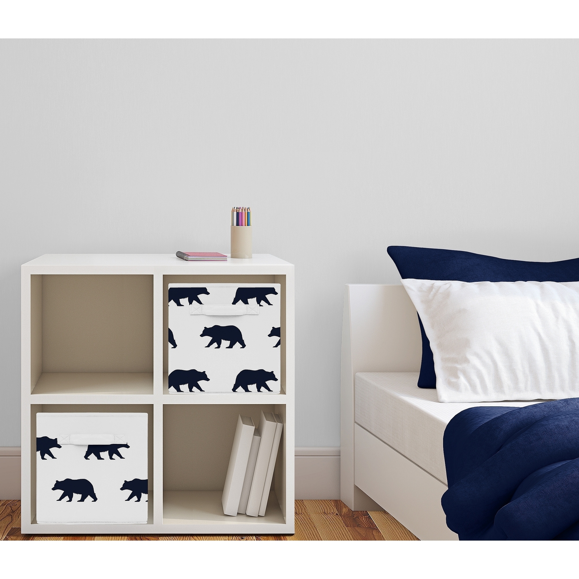 Sweet Jojo Designs Navy Blue and White Woodland Big Bear Collection Storage Bins (Set of 2)