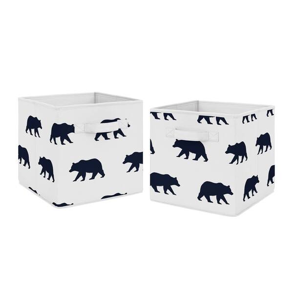 Sweet Jojo Designs Navy Blue and White Woodland Big Bear Collection Storage Bins (Set of 2)