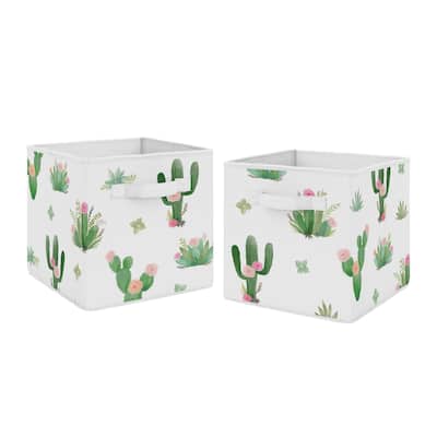 Sweet Jojo Designs Pink and Green Boho Watercolor Cactus Floral Collection Storage Bins (Set of 2)