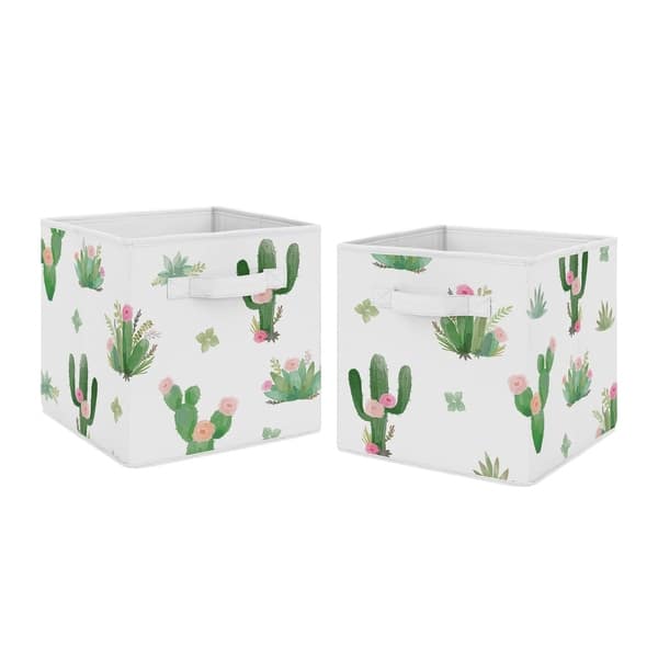 slide 2 of 2, Sweet Jojo Designs Pink and Green Boho Watercolor Cactus Floral Collection Storage Bins (Set of 2)