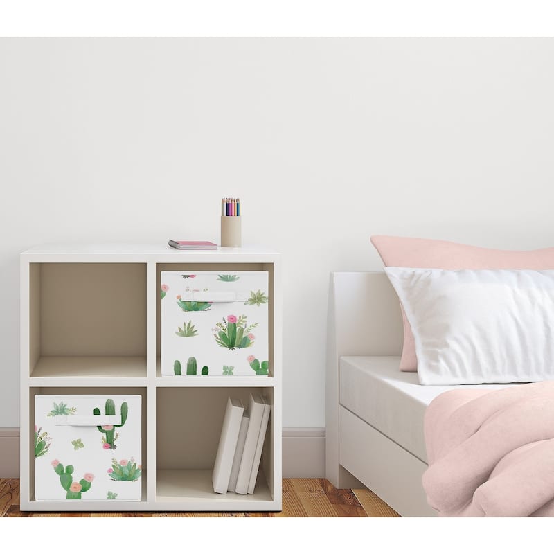 Sweet Jojo Designs Pink and Green Boho Watercolor Cactus Floral Collection Storage Bins (Set of 2)