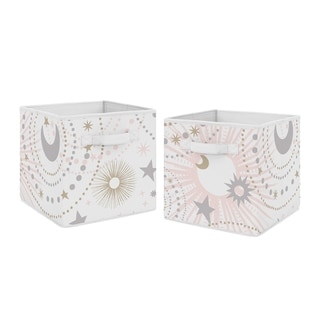 Sweet Jojo Designs Blush Pink, Gold and Grey Star and Moon Celestial Collection Storage Bins (Set of 2)