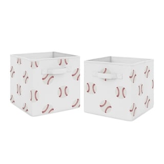 Sweet Jojo Designs Red and White Sports Baseball Patch Collection Storage Bins (Set of 2)