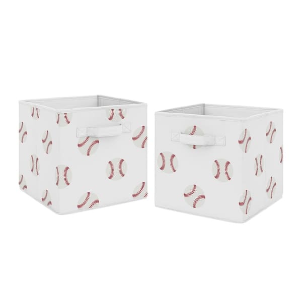 slide 2 of 2, Sweet Jojo Designs Red and White Sports Baseball Patch Collection Storage Bins (Set of 2)