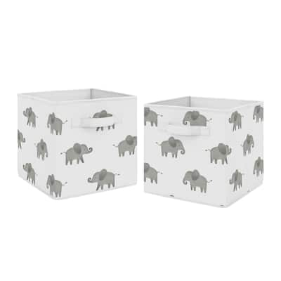 Sweet Jojo Designs Grey and White Watercolor Elephant Safari Collection Storage Bins (Set of 2)
