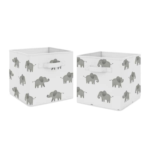 slide 2 of 2, Sweet Jojo Designs Grey and White Watercolor Elephant Safari Collection Storage Bins (Set of 2)