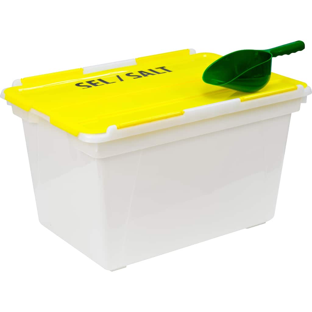 Storex Large (16 Gallon) Rock Salt Bin with Scoop, Yellow, 4-Pack
