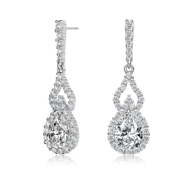 Clear prong Set Cubic Zirconia Open Drop Hoop Earrings Rhodium Plated Sterling Silver Clear prong Set Cubic Zirconia Open Drop Hoop Earrings Rhodium Plated Sterling Silver