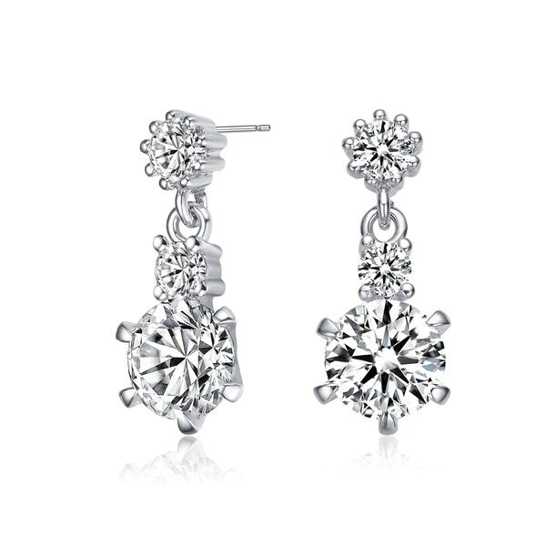 Clear prong Set Cubic Zirconia Open Drop Hoop Earrings Rhodium Plated Sterling Silver Clear prong Set Cubic Zirconia Open Drop Hoop Earrings Rhodium Plated Sterling Silver