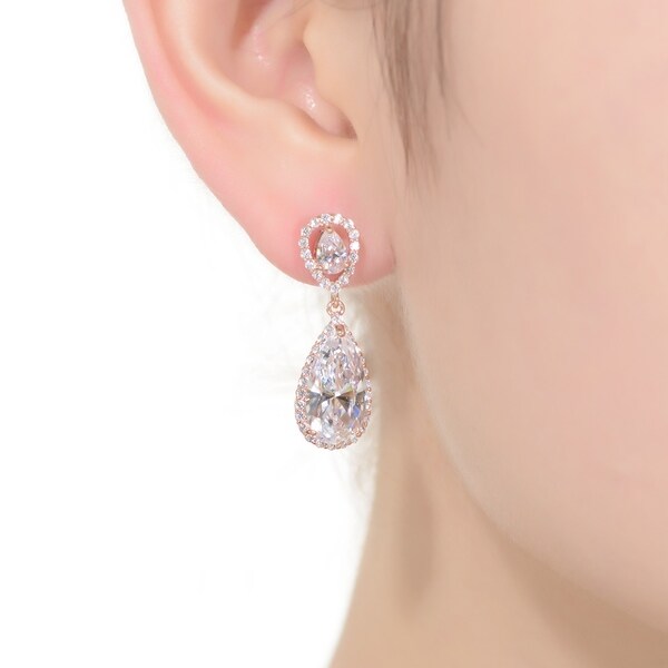 Gem Stone King 18K Rose Gold Plated Silver Stud Earring Made with Fancy Pink Swarovksi Zirconia