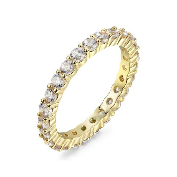 Sterling Silver 5MM Round Yellow Rose Eternity Band Ring White Sterling Silver 5MM Round Yellow Rose Eternity Band Ring White