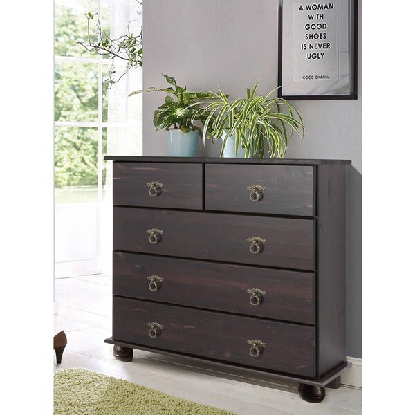Fiona Chest of 5 Drawers, Solid Pine, Espresso