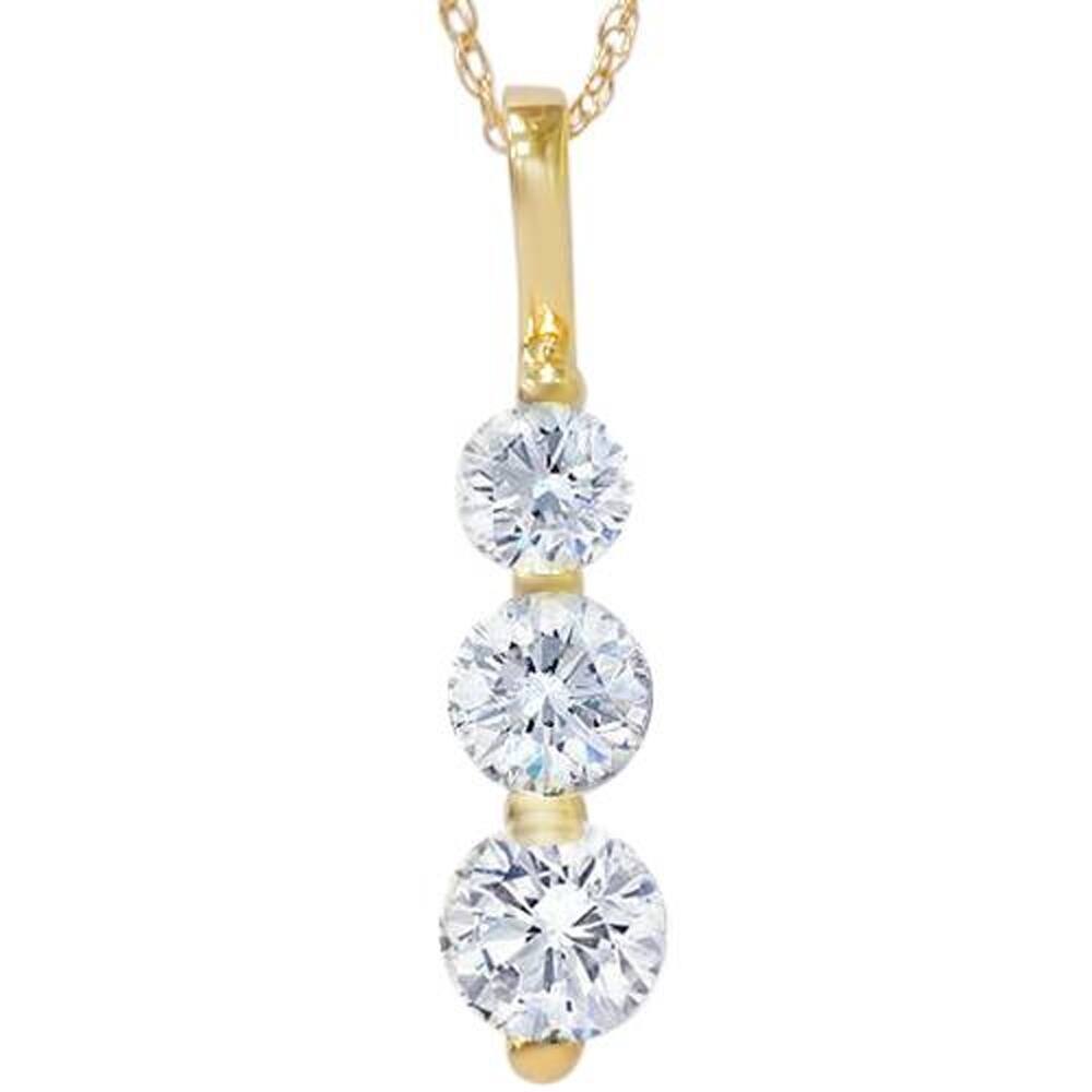 Pompeii3 14K Yellow Gold 2 ct TDW Three Stone Pendant Womens Necklace 18" Chain