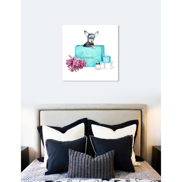 Oliver Gal 'acqua chic chihuahua' Floral Teal Blue Contemporary