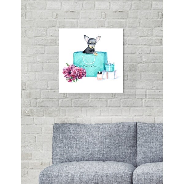 Oliver Gal 'acqua chic chihuahua' Floral Teal Blue Contemporary