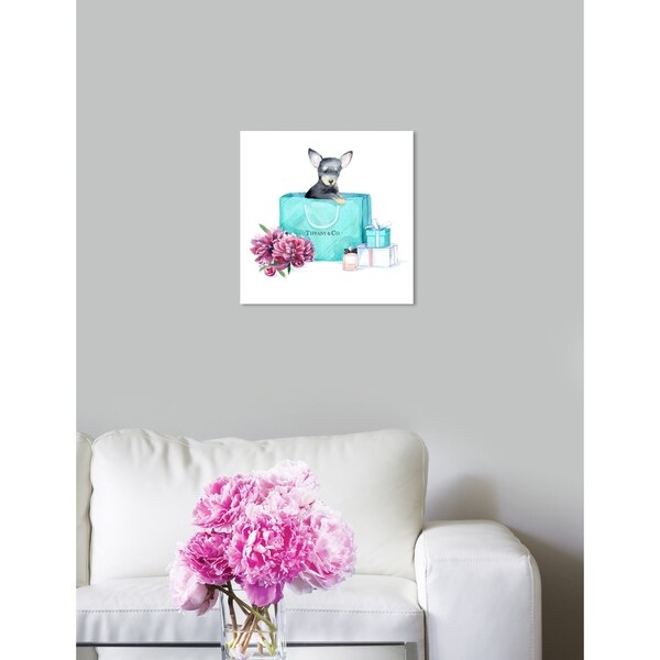Oliver Gal 'acqua chic chihuahua' Floral Teal Blue Contemporary