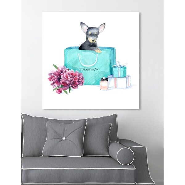 Oliver Gal 'acqua chic chihuahua' Floral Teal Blue Contemporary