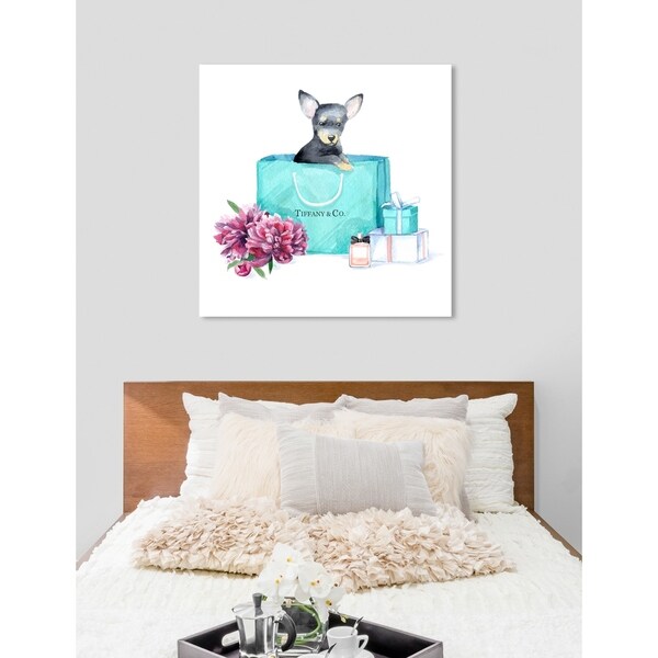 Oliver Gal 'acqua chic chihuahua' Floral Teal Blue Contemporary