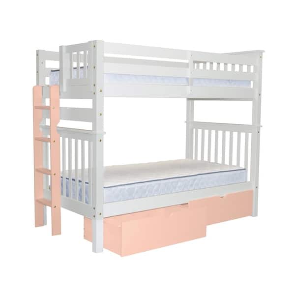 Bedz King Tall Bunk Beds Twin over Twin Mission Style with a Pink End