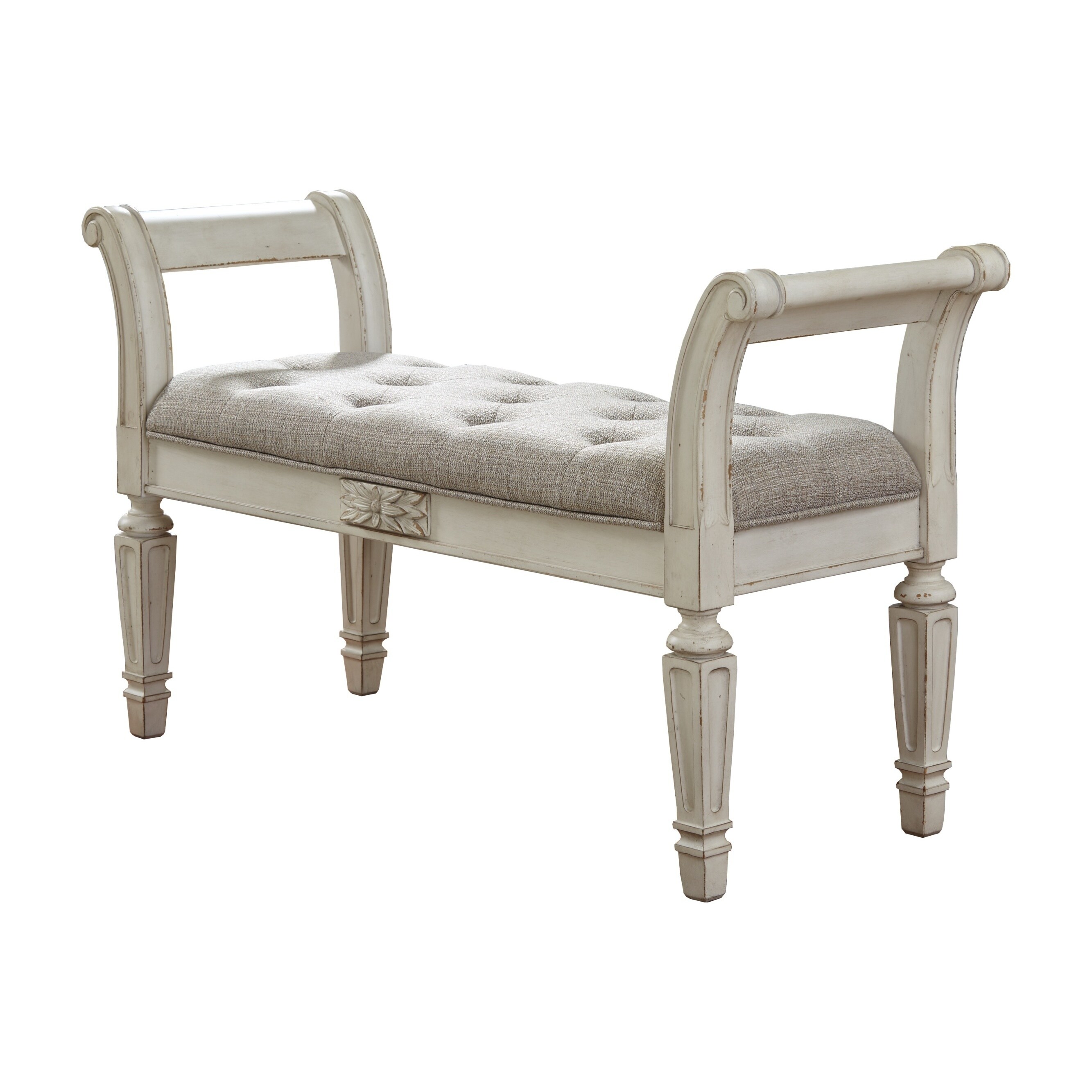 Realyn Vintage Casual Antique White Accent Bench