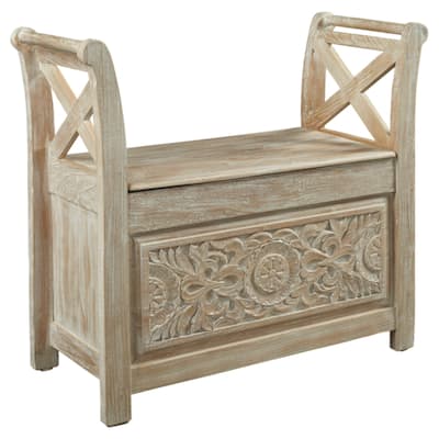 Realyn Contemporary Carved Floral Accent Bench