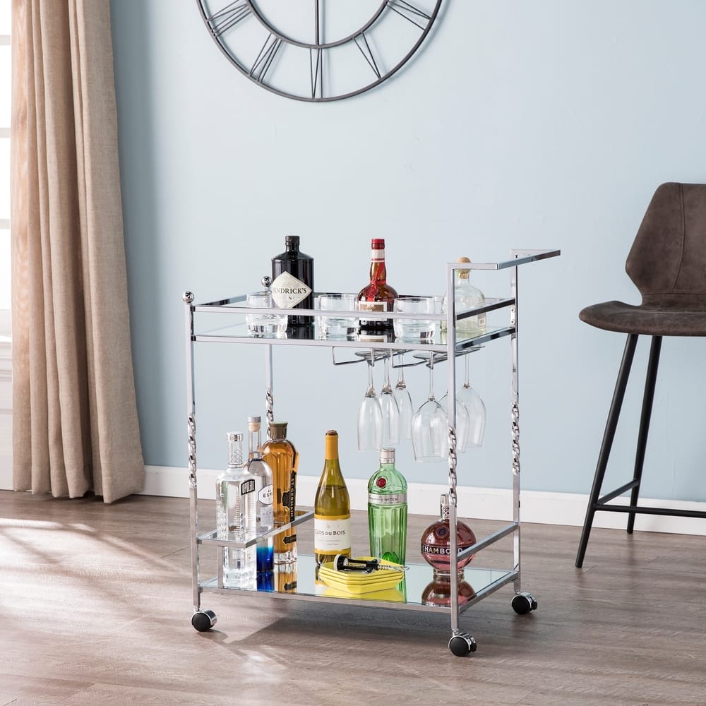 SEI Furniture Garland Metal Mirrored Bar Cart